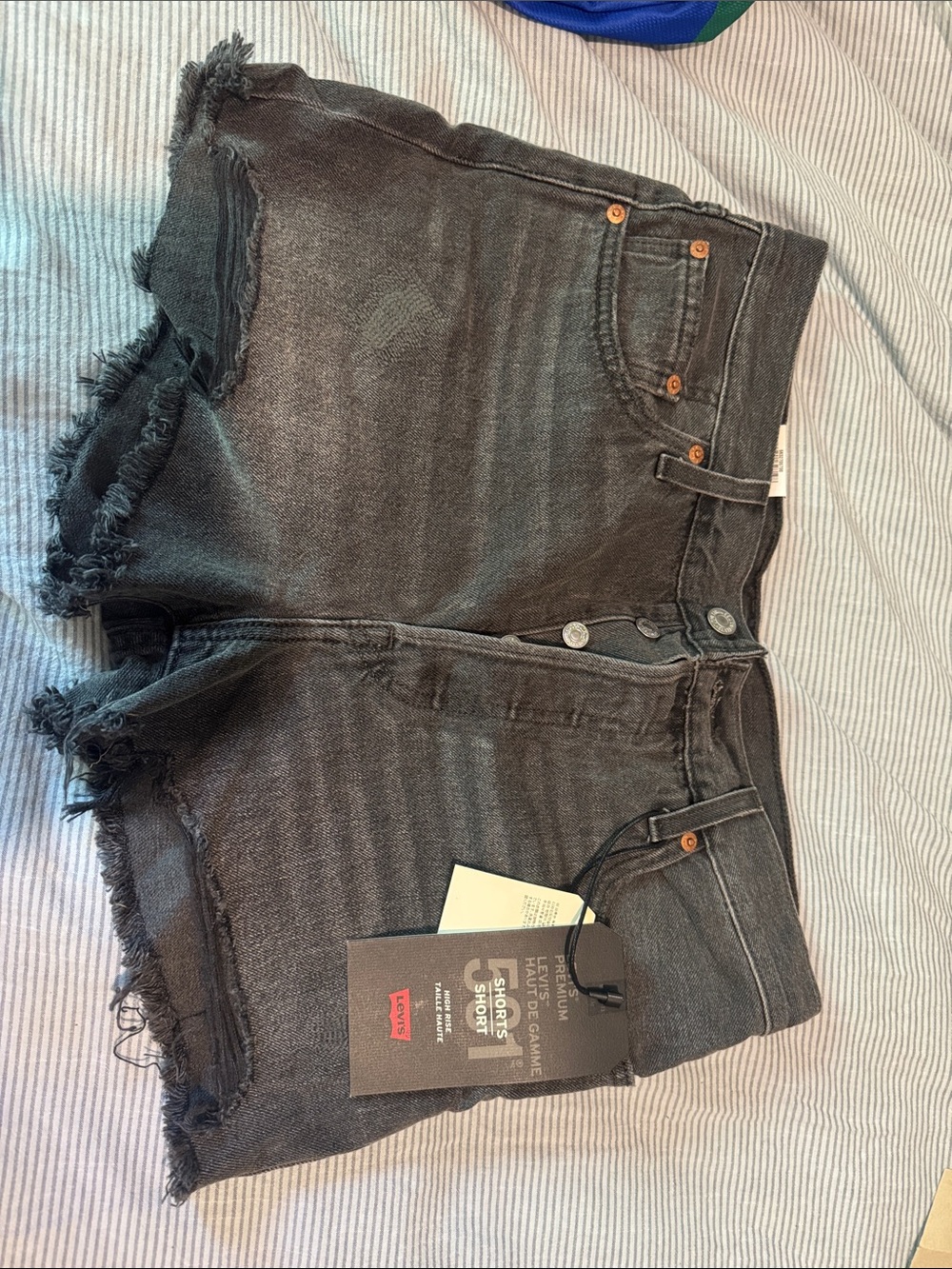Levi's Washed Black Frayed Hem Denim Shorts